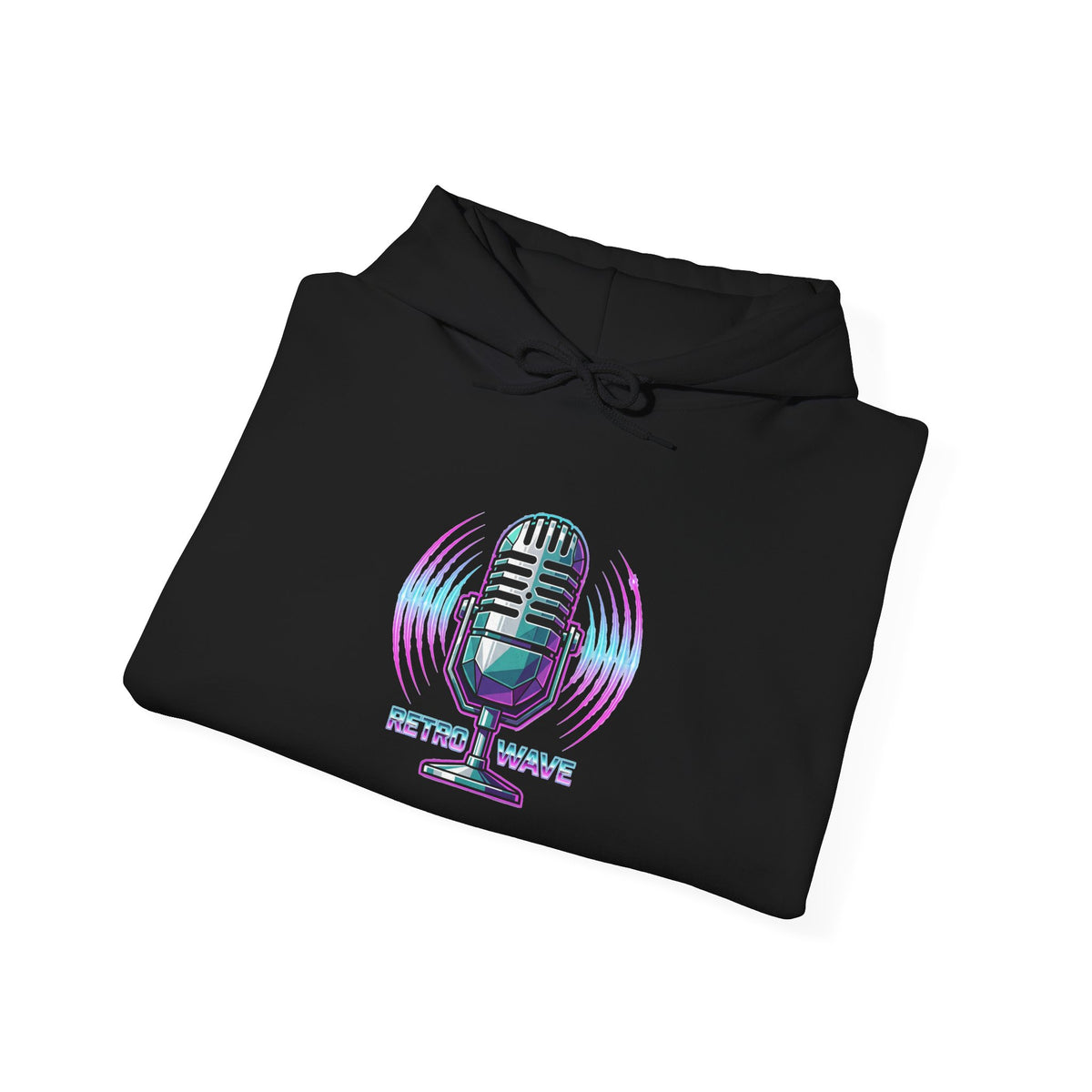 Podcast Microphone Hoodie — Retro Neon 'Studio Waves' Pullover