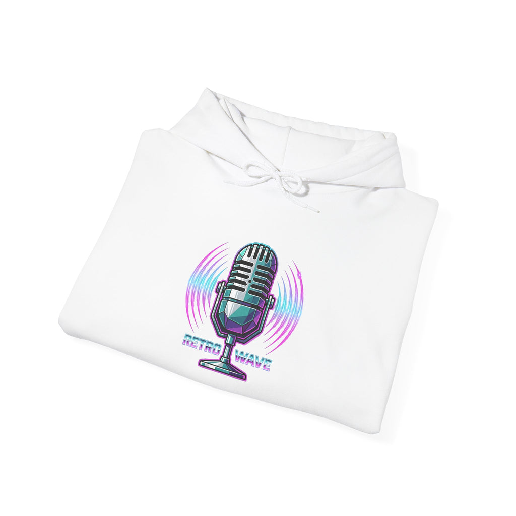Podcast Microphone Hoodie — Retro Neon 'Studio Waves' Pullover