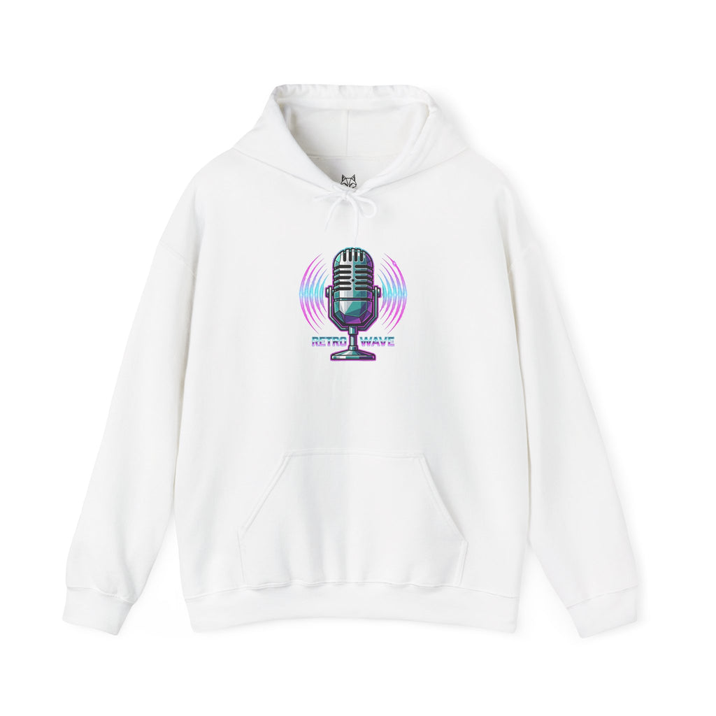 Podcast Microphone Hoodie — Retro Neon 'Studio Waves' Pullover