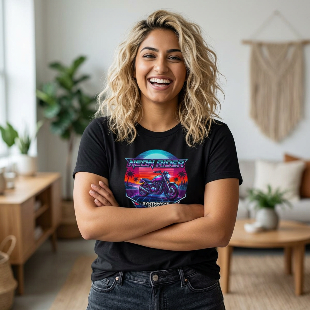 Motorcycle Sunset Tee — "Speedway Nights" Retro Vaporwave Bike T-Shirt
