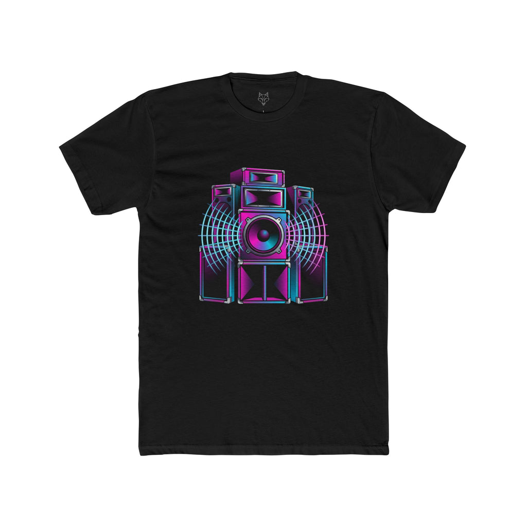 Retro Neon Sound System Tee — Vintage Speaker Graphic T-Shirt for Music Lovers