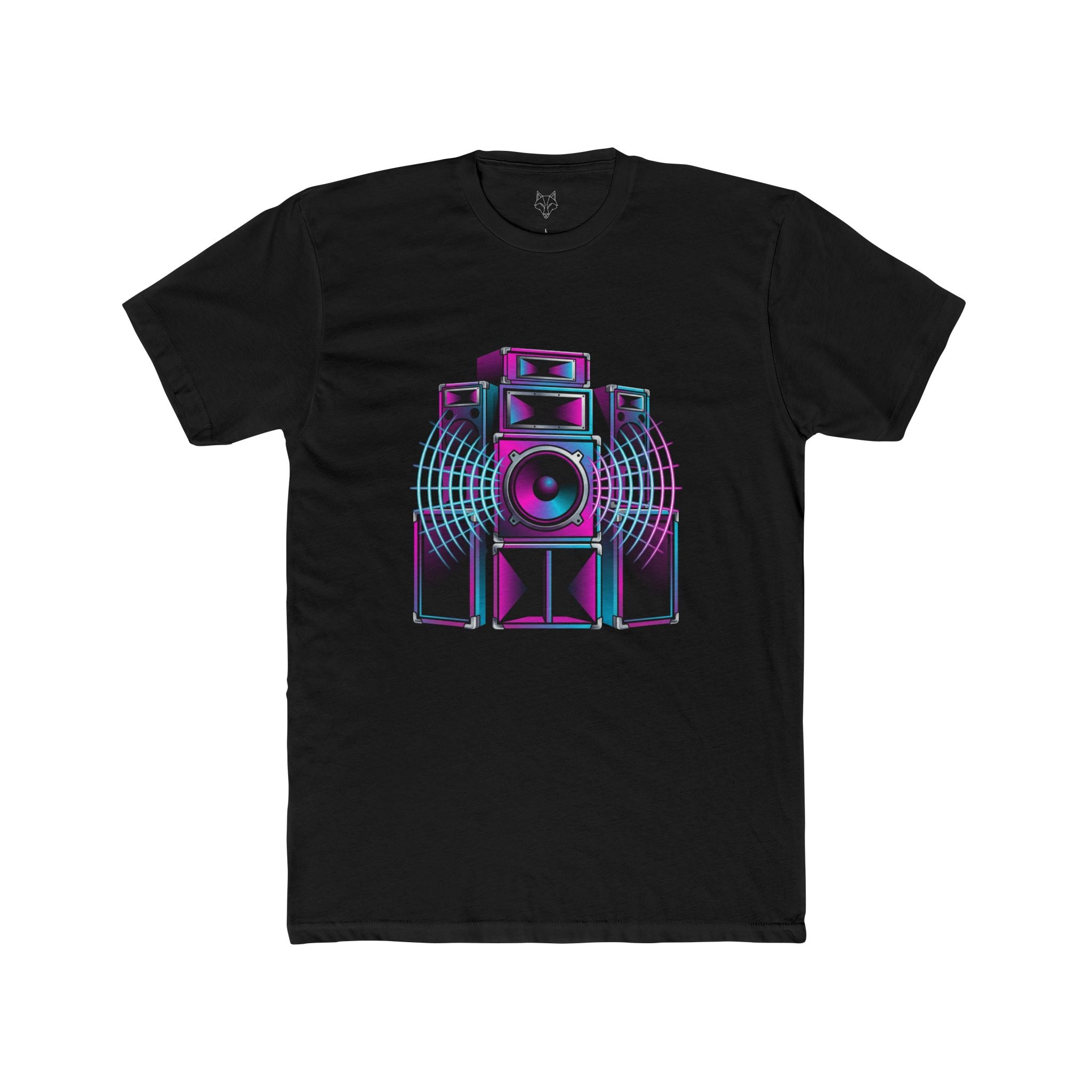 Retro Neon Sound System Tee — Vintage Speaker Graphic T-Shirt for Music Lovers